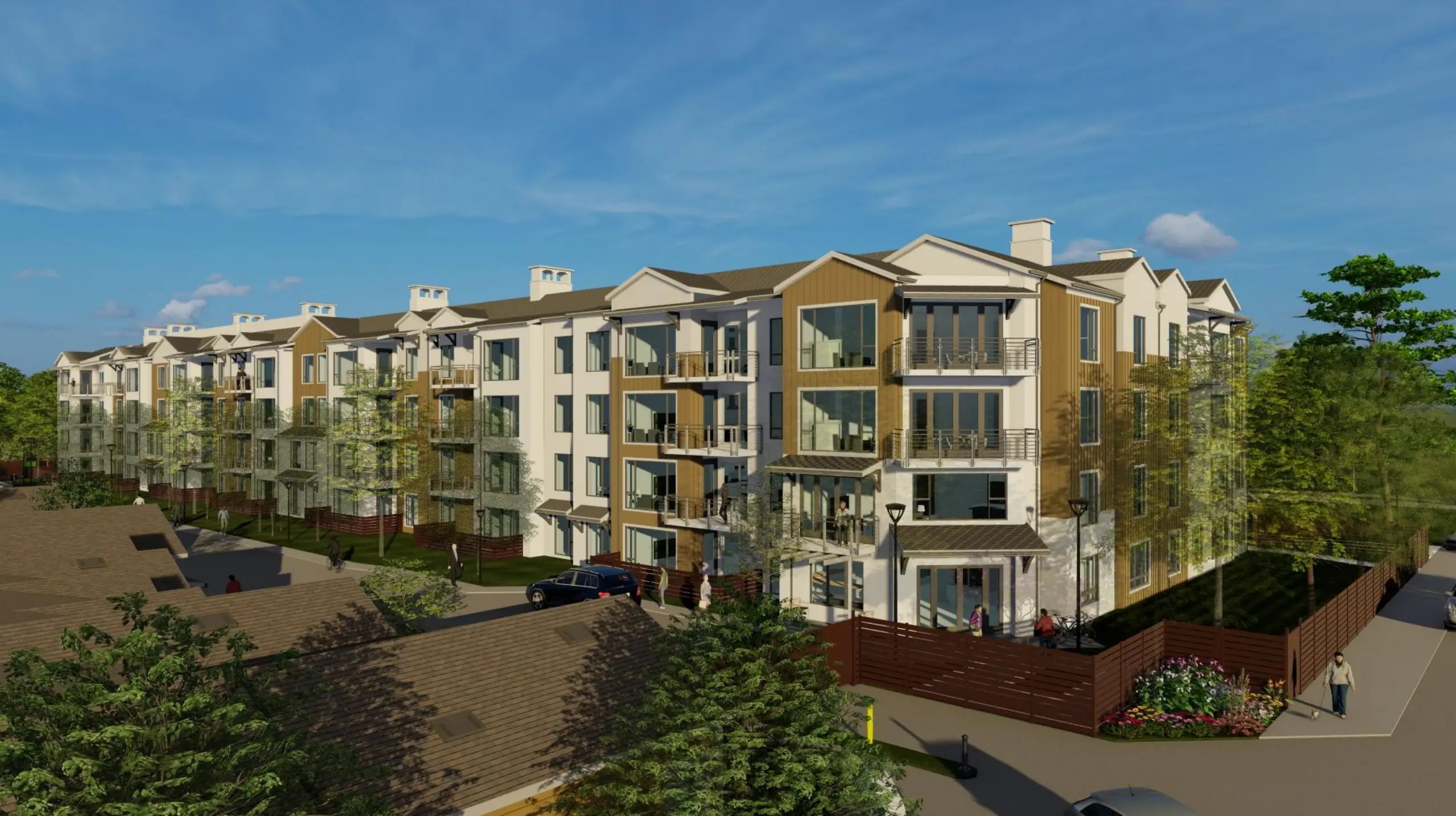 Aerial view of a group of residences at University Retirement Community